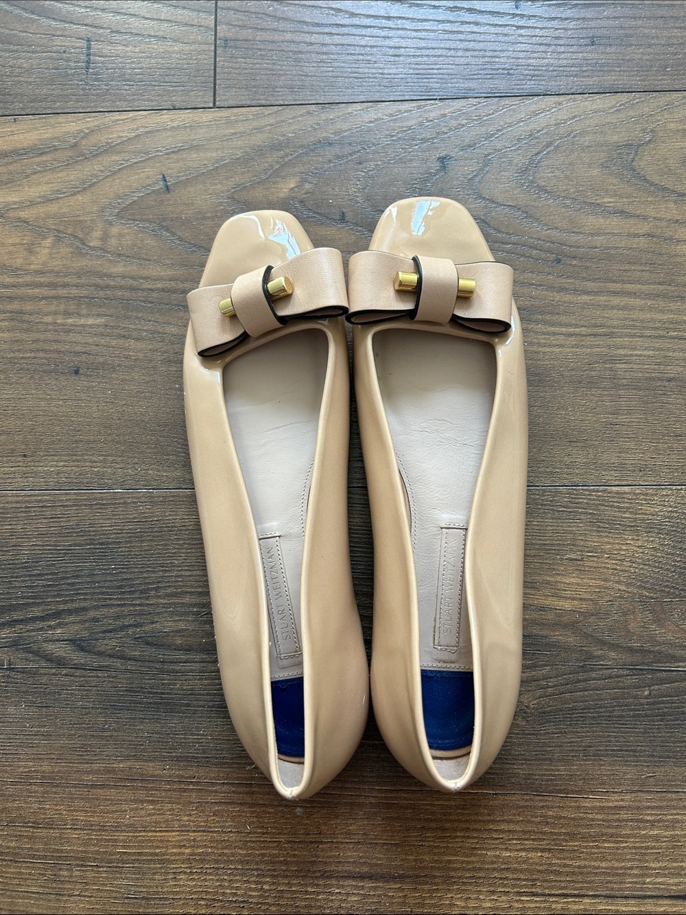 Stuart Weitzman Nude Patent Leather Bow Ballet Flats Size 6.5